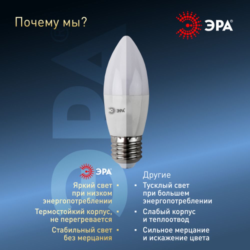 Лампа светодиодная ЭРА STD LED B35-9W-860-E27 9Вт свеча холодный дневной свeт Е27 | Лампы cветодиодные Свеча (B/C)