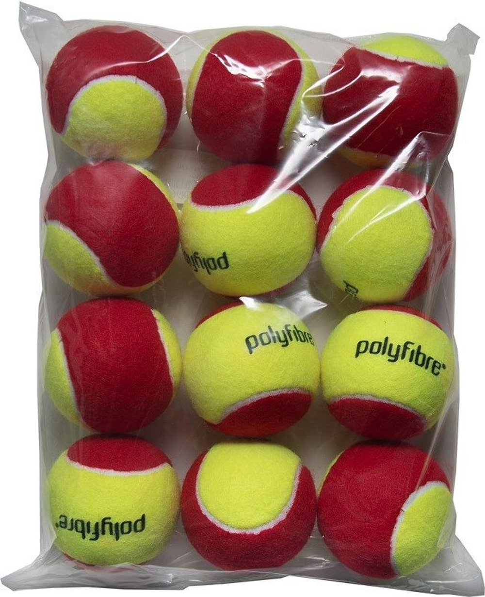 Juniorskie pilki tenisowe Polyfibre Stage 3 Red Presureless Tennisballs 12B