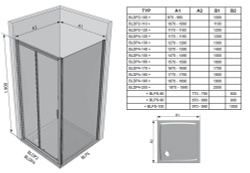 Душевая дверь Ravak Blix BLDP2 - 120 блестящий + транспарент  0PVG0100Z1  схема