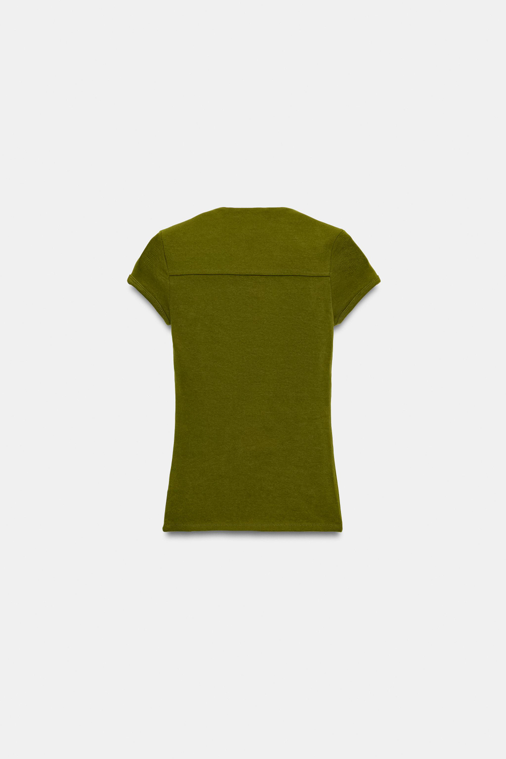ZARA ФУТБОЛКА С КВАДРАТНЫМ ВЫРЕЗОМ, ОЛИВКОВЫЙ