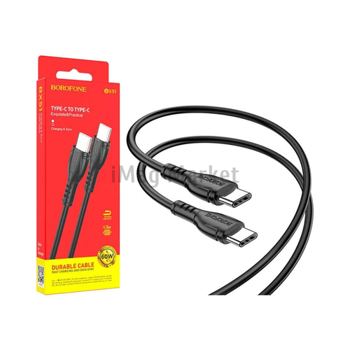 Зарядный кабель Borofone BX51, USB-C - Type-C, 3A, 60W, 1 м, черный