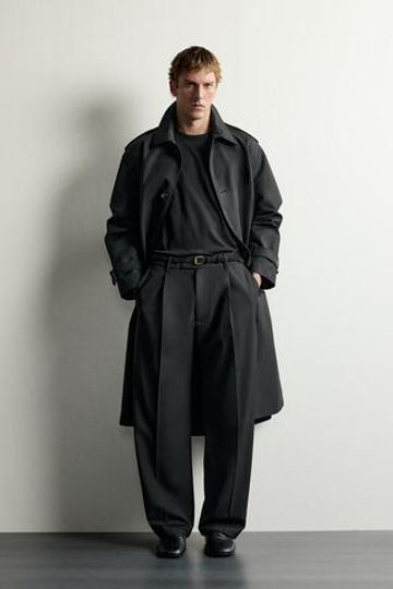 ZARA БРЮКИ RELAXED FIT СО СКЛАДКАМИ, ЧЕРНЫЙ