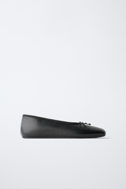 ZARA КОЖАНЫЕ БАЛЕТКИ, ЧЕРНЫЙ