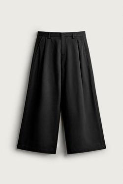 ZARA БРЮКИ WIDE FIT СО СКЛАДКАМИ, ЧЕРНЫЙ