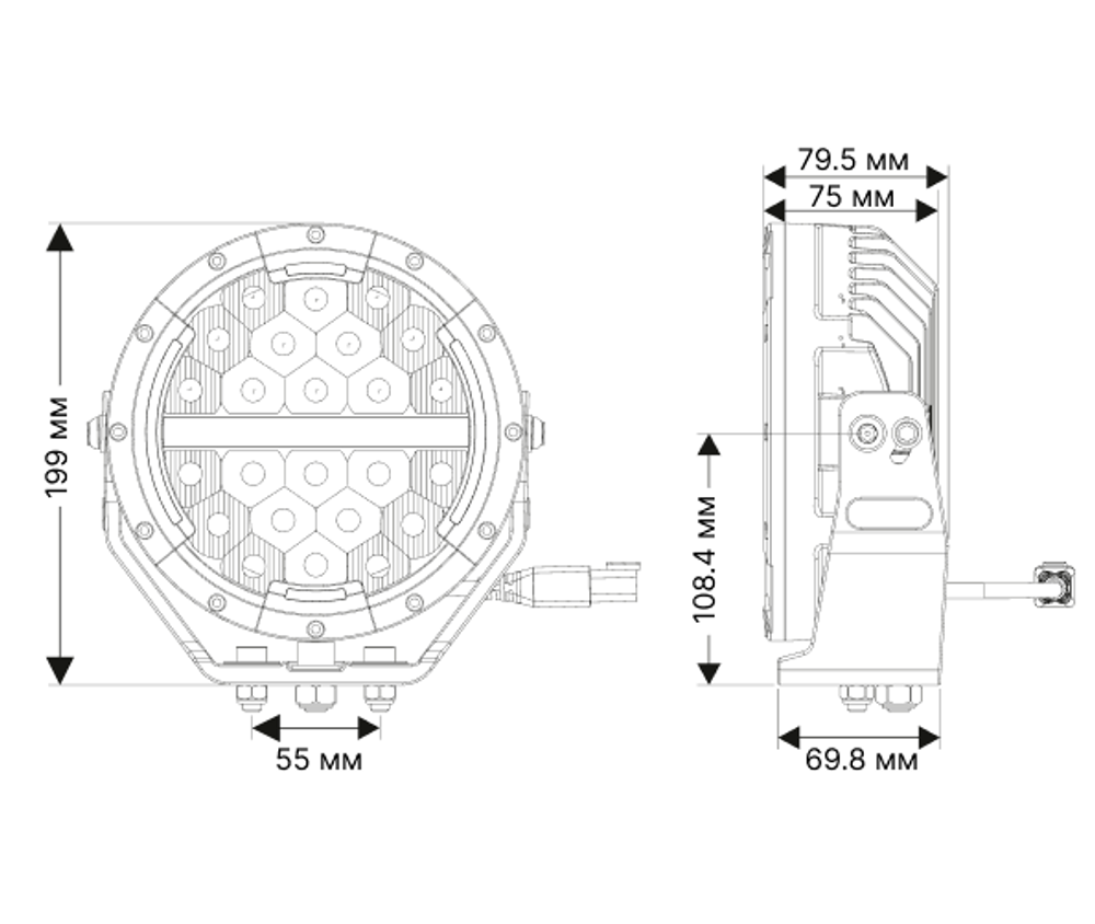 Прожектор 7" прожектор Aurora комбинированного белого света ALO-P-R-7-C34D1-AW