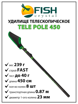Удилище телескопическое с кольцами (болонское) Fish Crystal Tele Pole длина 4.5 м, тест до 40 г