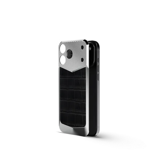 Чехол для iPhone 18 на магните - Натуральная кожа аллигатора - Чёрный