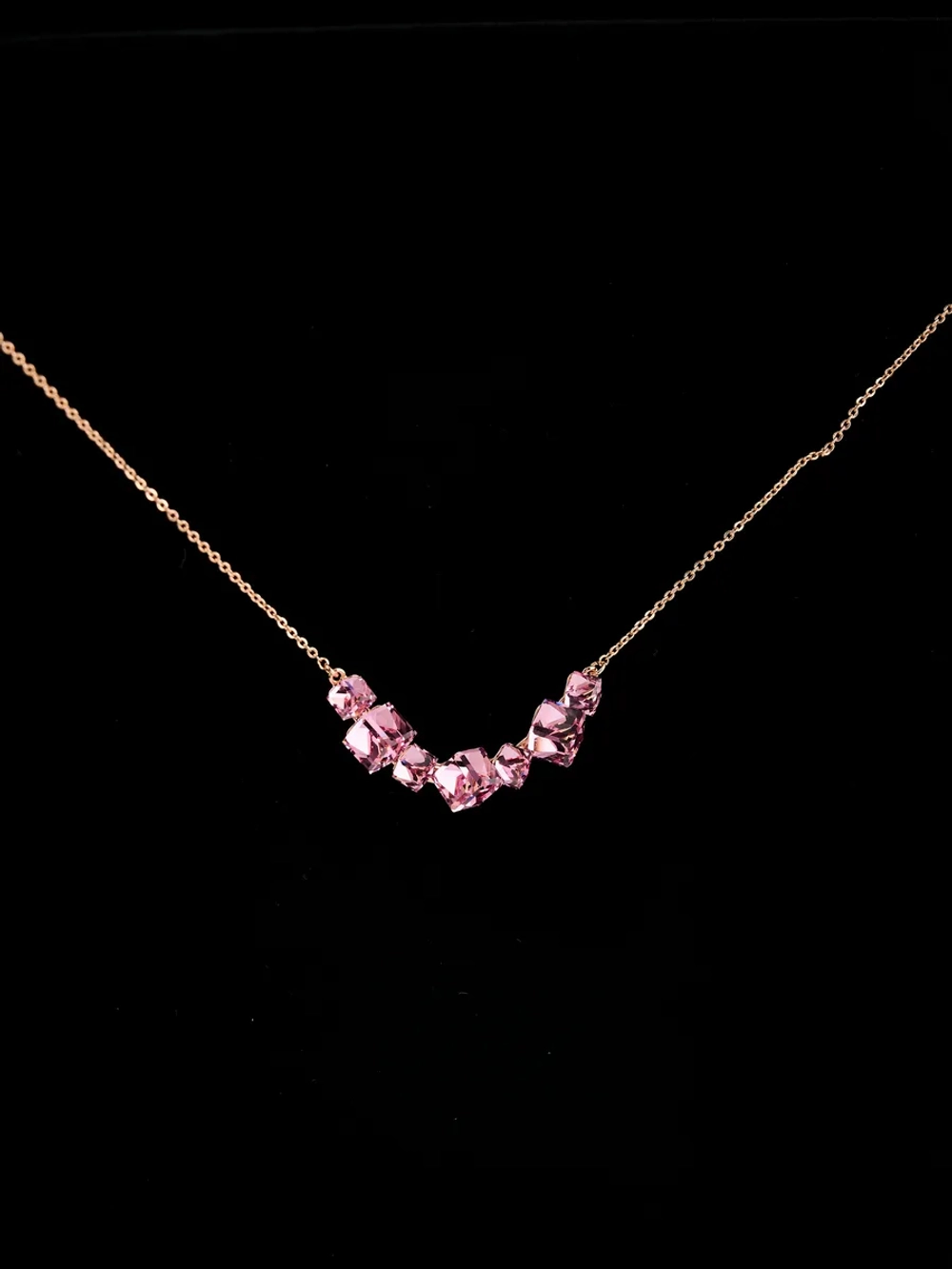 Колье дуга Мираж с розовыми кристаллами Swarovski