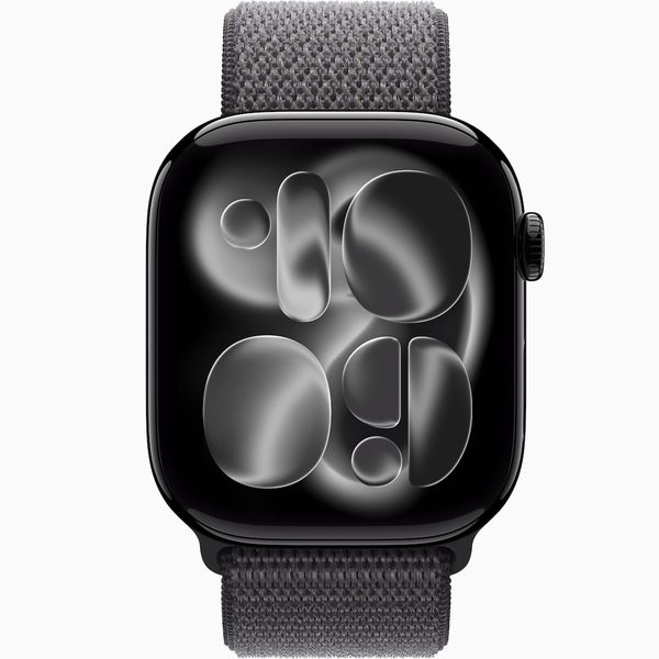Умные часы Apple Watch Series 11 46 мм из алюминия цвета «чёрный глянец», нейлоновый браслет темно-серого цвета