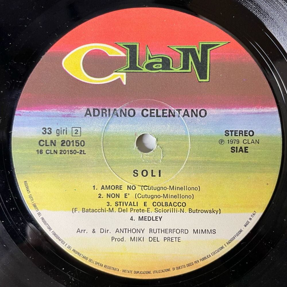 Винтажная виниловая пластинка LP Adriano Celentano Soli (Италия 1979) Плохое Состояние (VG)