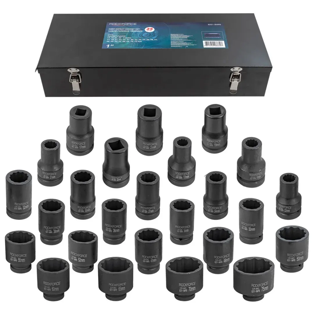 Набор головок ударных глубоких 1''25пр. (12гр.) RockForce##Rock FORCE RF-8251-9MPB