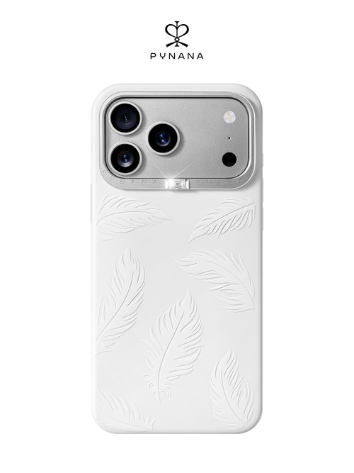 Чехол для iPhone 18 Pro корунд белый с перьями