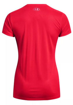 Женская футболка теннисная Under Armour Tech Short Sleeve V-Neck - radio red/metallic silver