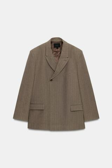 ZARA БЛЕЙЗЕР ОВЕРСАЙЗ В ТОНКУЮ ПОЛОСКУ, КОРИЧНЕВЫЙ