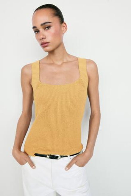 Massimo Dutti Топ из трикотажа в рубчик на бретелях, горчично-желтый