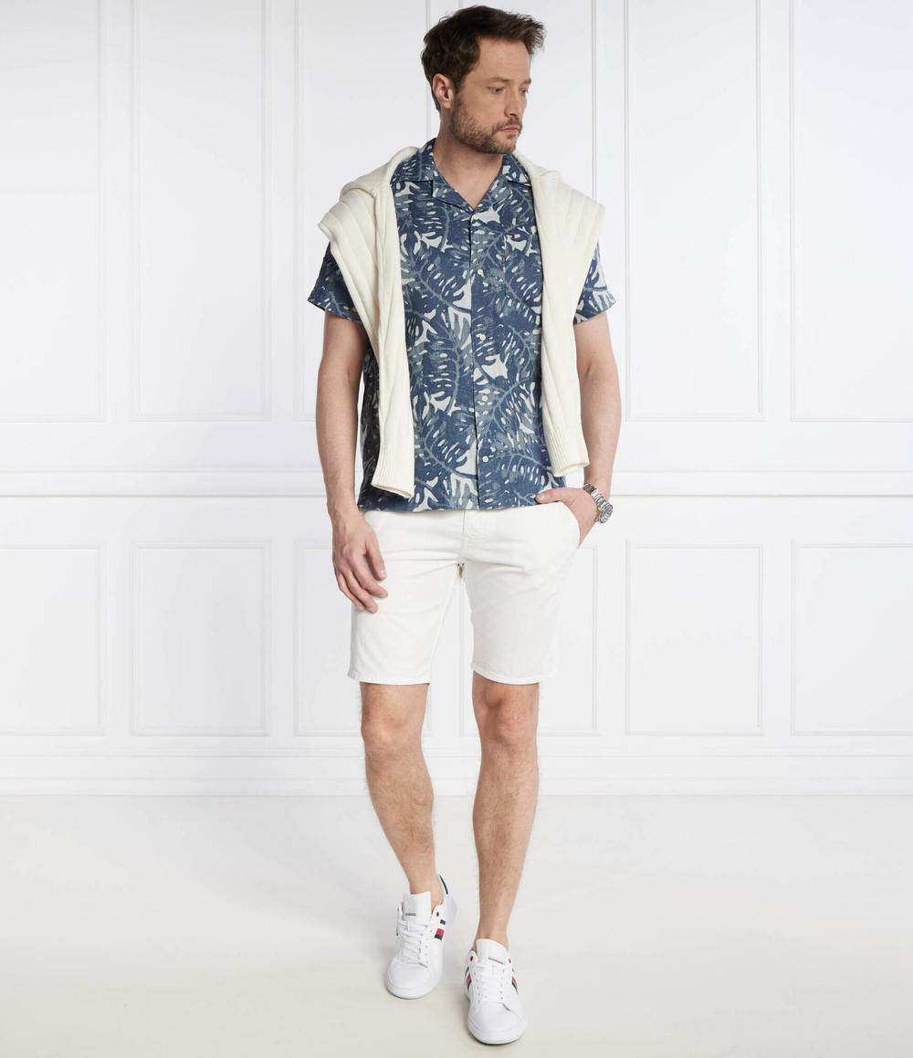 Льняная рубашка W-DIFFUSED FOLIAGE Tommy Hilfiger - голубой(MW0MW34580)