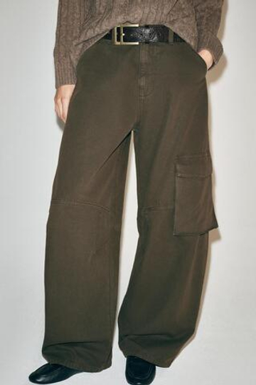 ZARA БРЮКИ КАРГО — ZW COLLECTION, ТЕМНЫЙ ХАКИ