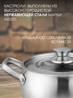 Кастрюля LARA Токио 02-262 3,1л, индукционное капсулированное дно, крышка со стеклянной вставкой