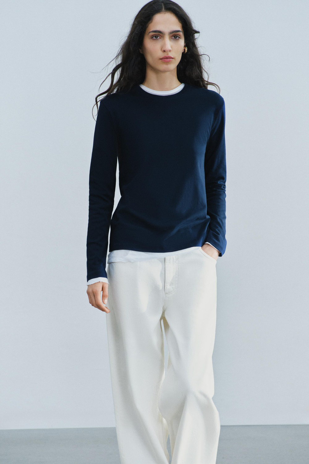 ФУТБОЛКА INTERLOCK С ДЛИННЫМИ РУКАВАМИ — ZARA
