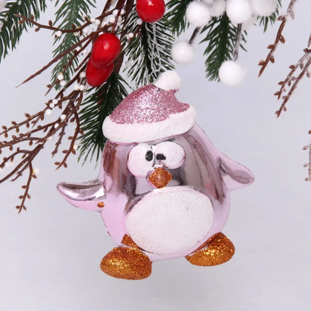 Ёлочная игрушка «Весёлый пингвинёнок» 11*6*11 см, розовый