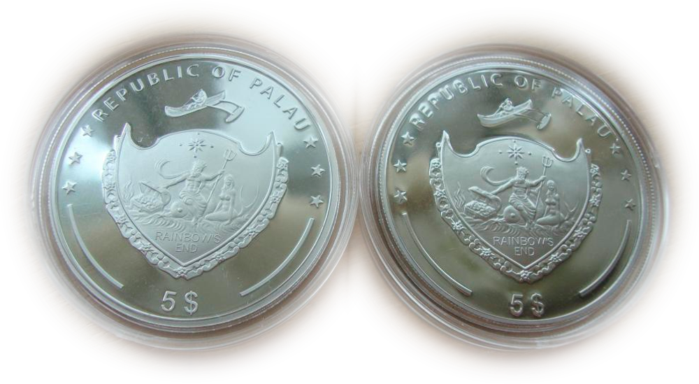 Палау 5 долларов 2009 Райская птица и павлин НАБОР 2 монеты СЕРЕБРО