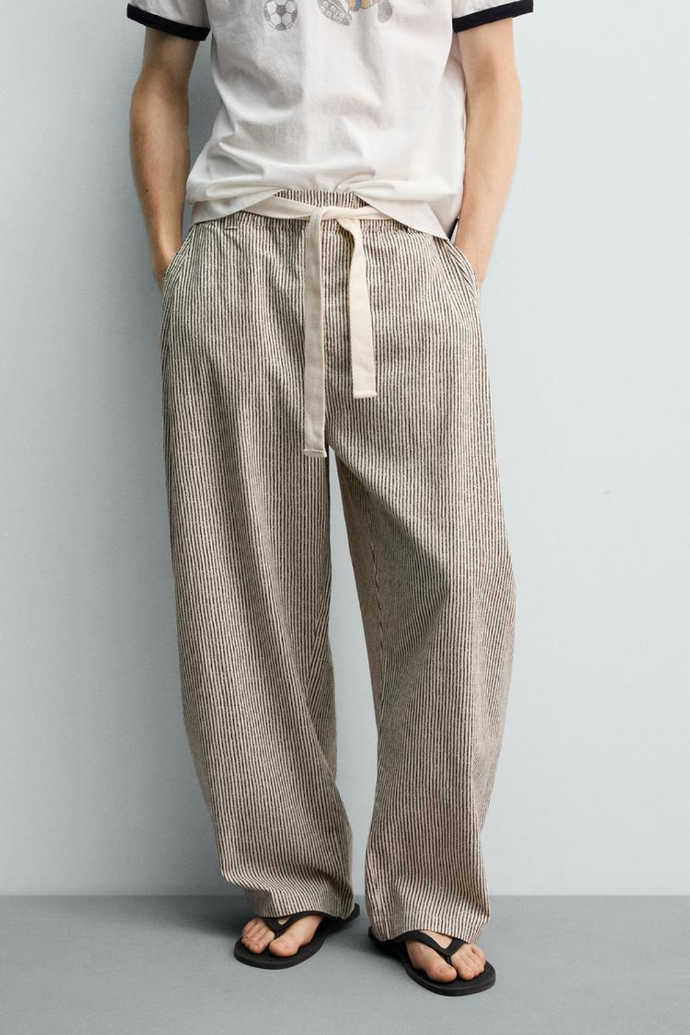 ZARA БРЮКИ WIDE FIT В ПОЛОСКУ С РЕМНЕМ, ПОЛОСКИ