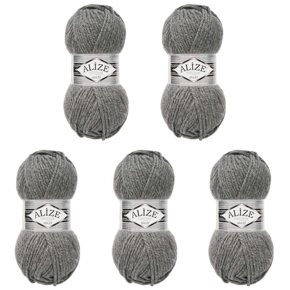 Пряжа Alize (Ализе) Superlana Maxi / уп.5 мот. по 100 г, 100м, 182 средне-серый A