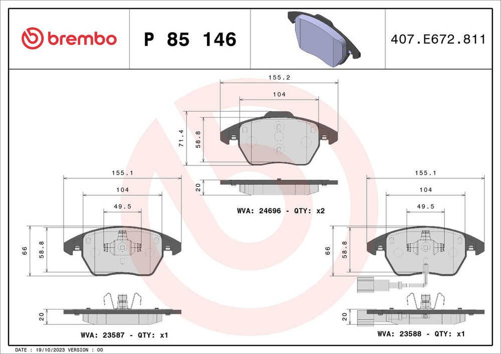 BREMBO - P85146-BRB - Brake Pad Set, disc brake
