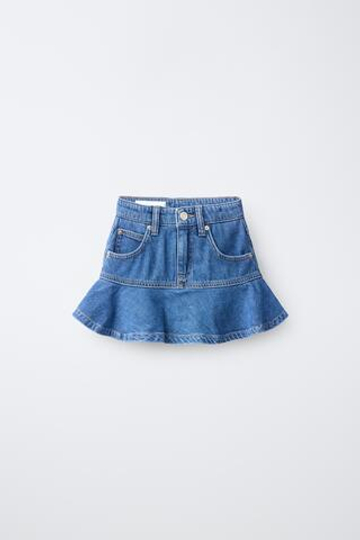 ZARA ДЖИНСОВАЯ ЮБКА С ОБОРКАМИ, СИНИЙ
