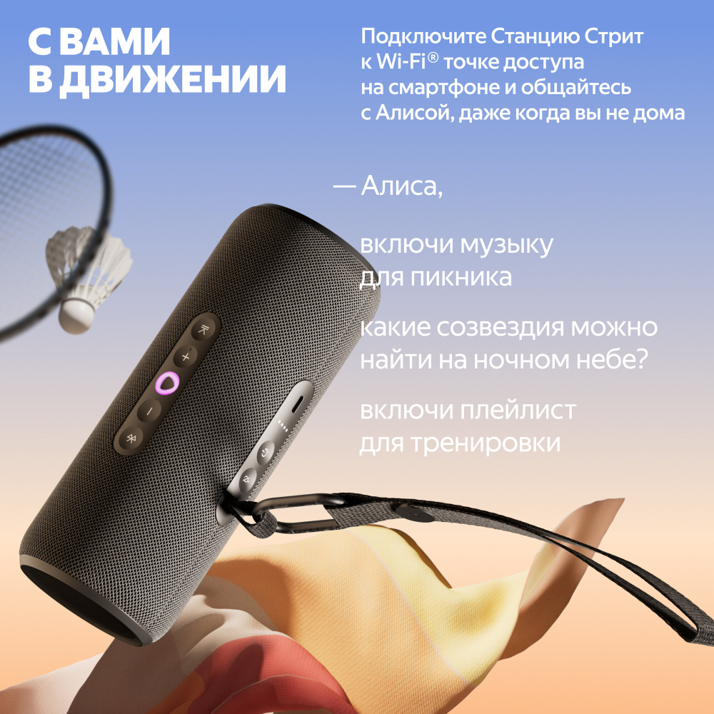 Портативная умная колонка Яндекс Станция Стрит - чёрная