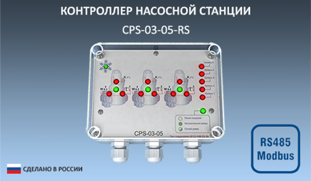 CPS-03-05-RS контроллер управления канализационной насосной станцией КНС до 3 насосов