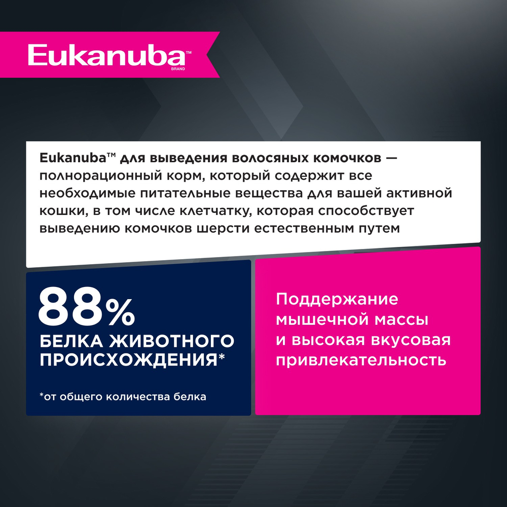 КОРМ СУХОЙ ПОЛНОРАЦИОННЫЙ EUKANUBA® ДЛЯ ВЗРОСЛЫХ КОШЕК И КОШЕК ЖИВУЩИХ В ПОМЕЩЕНИИ СТАРШЕ 1 ГОДА КОНТРОЛЬ ШАРИКОВ (ЭДАЛТ 1+ ЛЕТ ХЭЙРБОЛ КОНТРОЛЬ) 400г