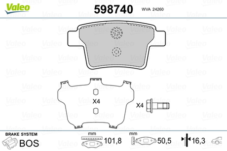 VALEO - 598740-VAL - Brake Pad Set, disc brake