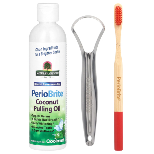 Nature's Answer, PerioBrite кокосовое масло для вытягивания со скребком для зубов и языка, холодная мята, 240 мл (8 жидк. унц.)