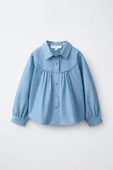 ZARA РУБАШКА С КОКЕТКОЙ В КОВБОЙСКОМ СТИЛЕ, ГОЛУБОЙ