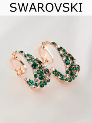 Клипсы Россыпь из зеленых камней Swarovski