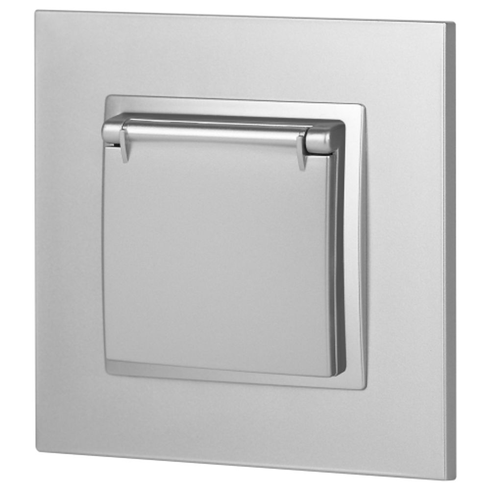 Розетка ЭРА Elegance 14-2103-03 с заземлением 2P+E Schuko со шторками с крышкой 16A-250В IP20 алюминий | Эра Elegance