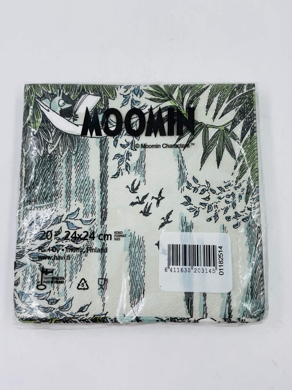 Салфетки бумажные Moomin, Тоска, светло-зеленые 24х24 см, 20 салфеток (из Финляндии)