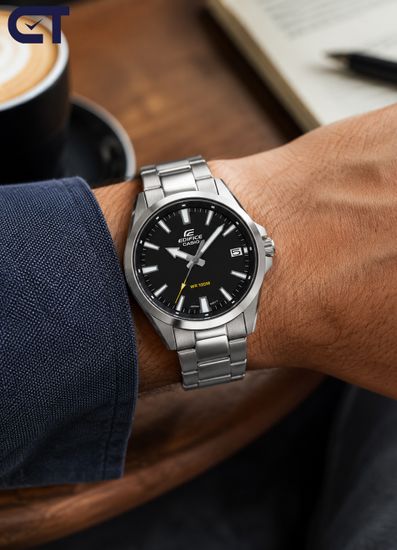 CASIO EFV-100D-1AVUDF EDIFICE мужские наручные часы — стальной мужская модель с черный циферблатом
