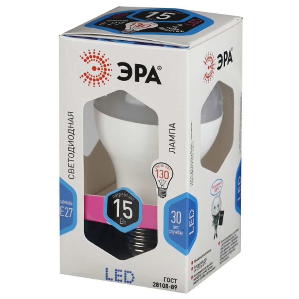 Лампа светодиодная ЭРА STD LED A60-15W-840-E27 15Вт груша нейтральный белый свет Е27 | Лампы cветодиодные Груша (A)