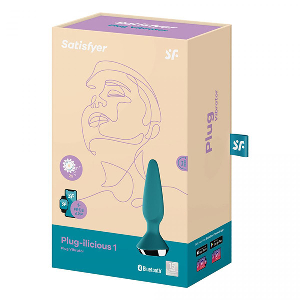 Бирюзовая анальная пробка 13,5см с вибрацией Satisfyer Plug-ilicious 1