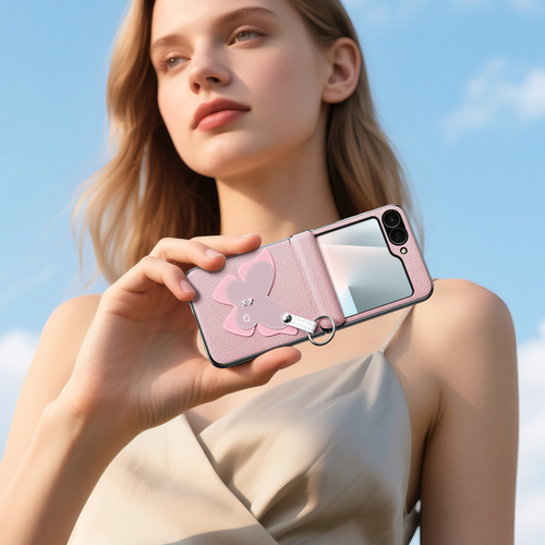 Чехол розового цвета (Butterfly Edition) из искусственной кожи от Dux Ducis для Samsung Flip 7 FE (W25 Flip) и Flip 6, серия Luvy Series Case