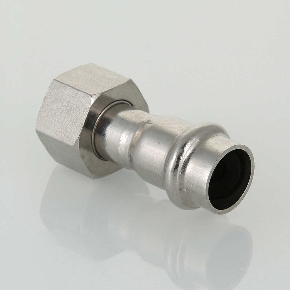 Пресс-вставка из нержавеющей стали AISI 304 с накидной гайкой, VT.INOX-PRESS, VALTEC