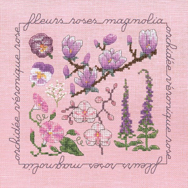 Набор для вышивания нитками Le Bonheur des Dames Pink Flowers (Розовые цветы), 14х14 см