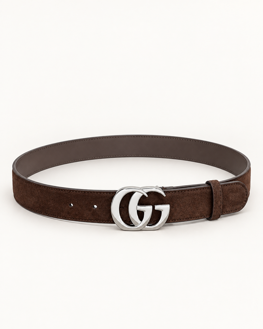Ремень Gucci Double G из замши 3,5 см — коричневый