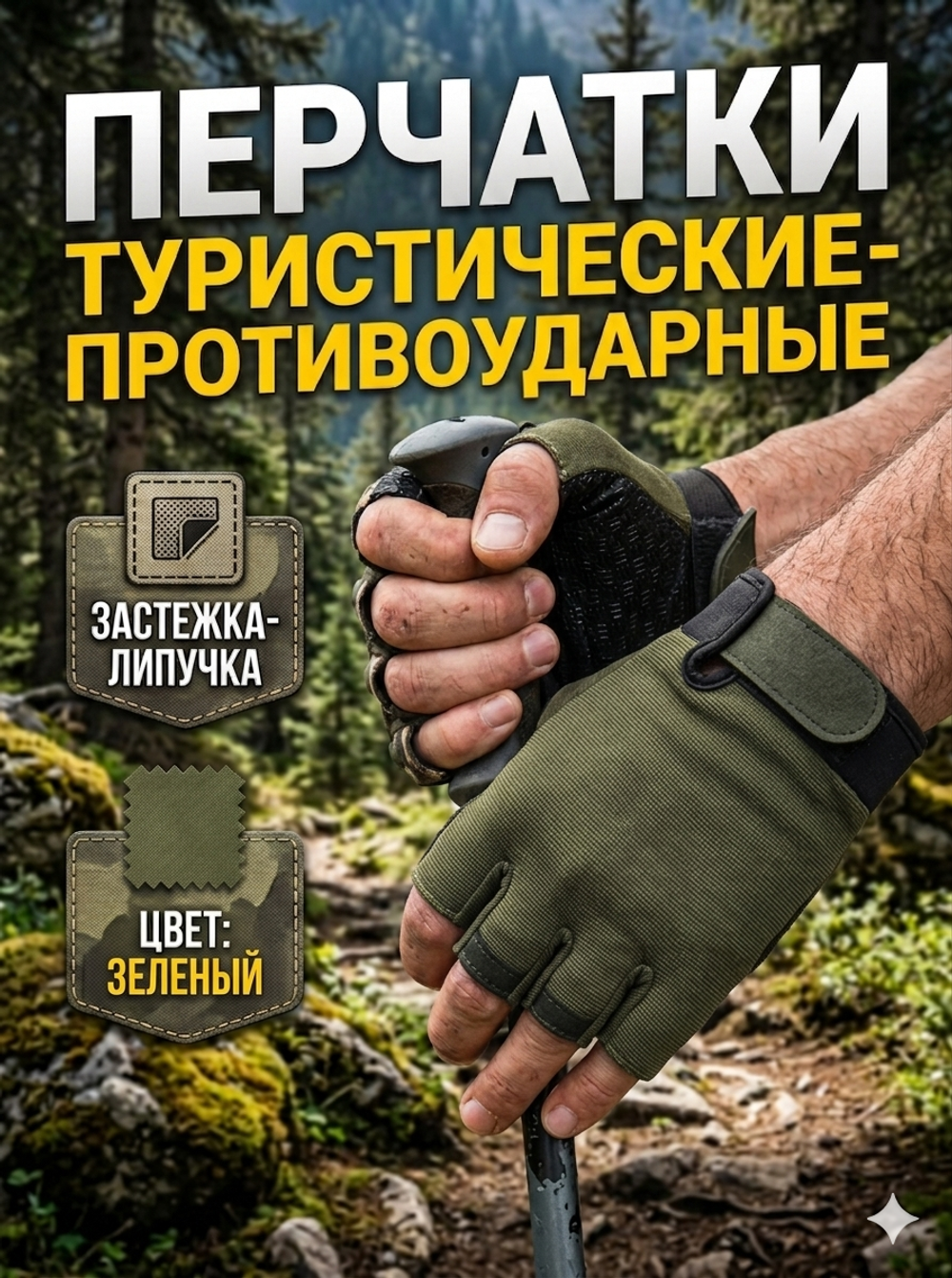 Перчатки туристические зеленые без пальцев KF37