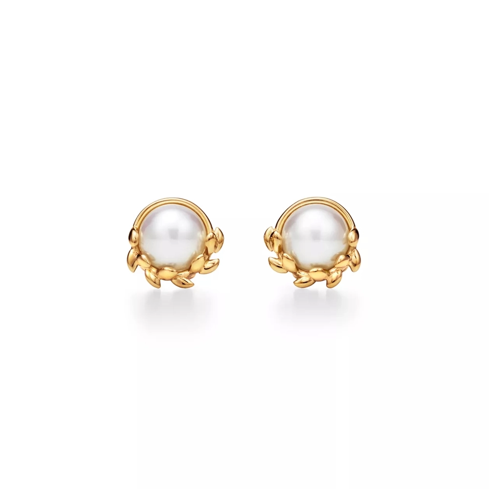 Серьги из жёлтого золота 18k с жемчугом, Tiffany 💠 Olive Leaf - Paloma Picasso - В наличии