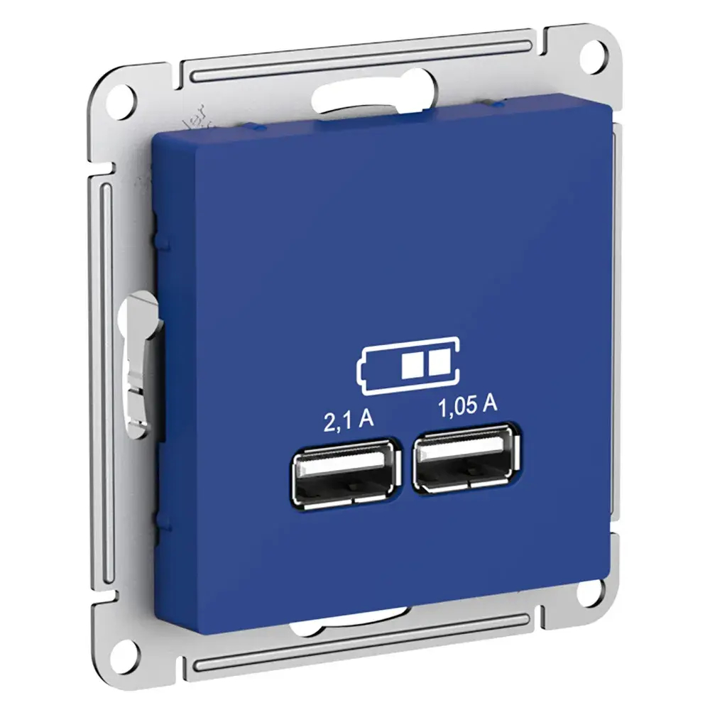 ATLASDESIGN USB РОЗЕТКА A+A, 5В/2,1А, 2х5В/1,05А, механизм, АКВАМАРИН
