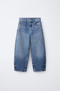 ZARA ДЖИНСЫ RELAXED BARREL СО ШЛЕВКОЙ, ВЫЦВЕТШИЙ СИНИЙ