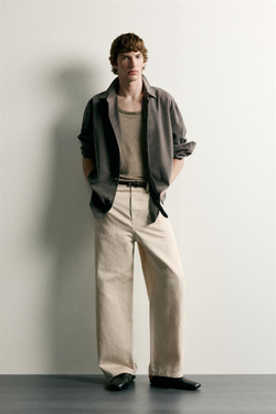 ZARA БРЮКИ RELAXED FIT ИЗ ХЛОПКА И ЛЬНА, БЕЖЕВЫЙ